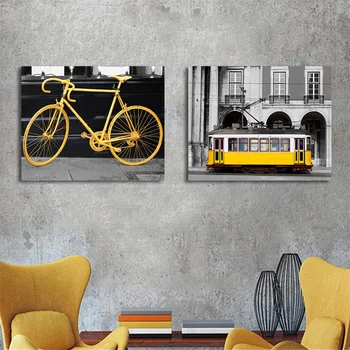Laeacco Plátno na Maľovanie Moderné Mesto Street Bike Wall Art Plagáty a Tlačí Fotografie Obývacia Izba Dekor Nordic Domáce Dekorácie