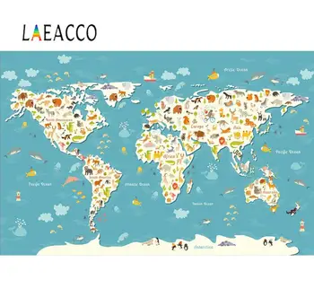 Laeacco Zvierat, Mapa Sveta Pre Deti Deti Mš Štúdia Triede Vzor Foto Pozadie Fotografie Pozadie Photocall