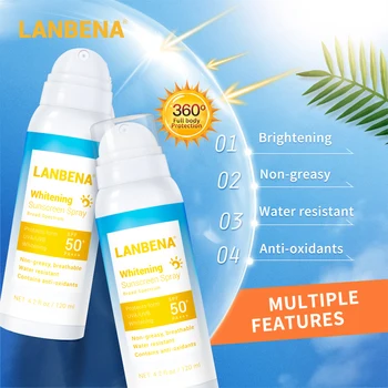LANBENA 2KS Sunblock Sprej SPF 50PA+++ Leštenie opaľovací Krém Zubov Proti Žiareniu, Vode Odolná Priedušná Starostlivosť o Pleť