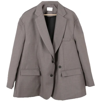 LANMREM 2021 vintage módy nové Voľné Šedá Nadrozmerná sivý Oblek jar bežné vysoko kvalitné Voľné blejzre Kabát pre ženy YJ105