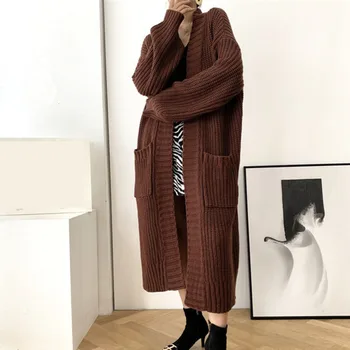 LANMREM kórejský štýl fialová tvaru open-steh kabát dlhý veľké veľkosti cardigan pre ženy, nový pletenie módne príliv jeseň 2A1518