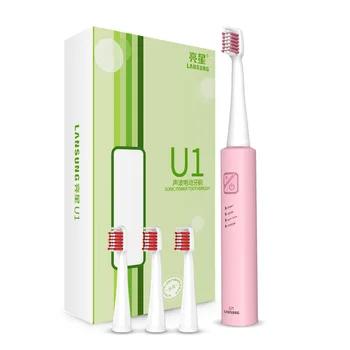LANSUNG Ultrazvukové Sonická Elektrická zubná Kefka USB Nabíjanie Nabíjateľných Zubné Kefky S 4 Ks Náhradných Hlavíc Časovač Kefa