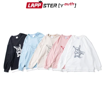 LAPPSTER-Mládež Cartoon Streetwear Hoodies Mužov 2020 Pulóver Harajuku kórejský Mikina Ženy, 5 Farby Ružová Ležérne Oblečenie