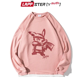 LAPPSTER-Mládež Cartoon Streetwear Hoodies Mužov 2020 Pulóver Harajuku kórejský Mikina Ženy, 5 Farby Ružová Ležérne Oblečenie