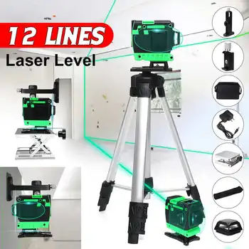 Laser Úrovni s použitím Statívu 12 = 3D 360 Self-Vyrovnanie Vysokú Presnosť Výkonný a Horizontálne A Vertikálne Kríž Zelený Lúč