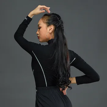 Latinskej Tanca Top Dospelé Samice Vysoký Krk Dlhý Rukáv Cvičenie Oblečenie Sála Moderné Tanečné Oblečenie latinské Tanečné Kostýmy DN6700