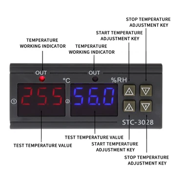 LCD Digitálny Hygrostat Termostat Vlhkosti Teploty Regulátor AC 110V-220V DC12V Regulátor Vykurovací Chladenie Ovládanie STC-3028