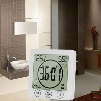 LCD Kúpeľňa Nástenné Hodiny Teplota Vlhkosť Časovač Nepremokavé Sprcha Časovač