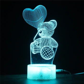 LED 3D Nočné Svetlo Čistej Lásky Balón Medveď 7 Farieb Zmeniť Lampa Dotyk a Diaľkové Romantické Darčeky pre Milovníkov & Páry GETSINCRACK