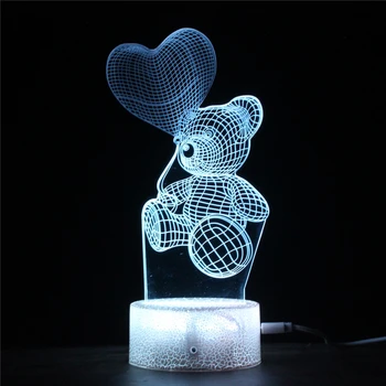 LED 3D Nočné Svetlo Čistej Lásky Balón Medveď 7 Farieb Zmeniť Lampa Dotyk a Diaľkové Romantické Darčeky pre Milovníkov & Páry GETSINCRACK