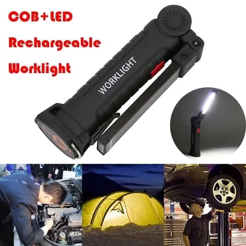 LED COB Baterka Prenosné USB Nabíjateľné Magnetické Pochodeň Svietidla Flexibilné Kontrolu Lampa Akumulátorové Pracovné Svetlo Vonkajšie Tábor