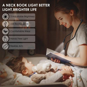 LED Knihe Svetla, Krku Kniha Svetla, Ochrana Očí Svetlá na Čítanie pre Čítanie V Posteli, Nabíjacia Lampa na Čítanie