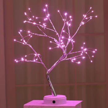 LED Medený Drôt Strom Tvar Noc s Dotykový Snímač Prepínač Dekorácie Batérie USB Led stolná Lampa Tabuľka Svetlo