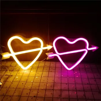 LED Neónový nápis Nočné Osvetlenie, Batérie USB Napájací láska Srdce tvar Lampy na Vianoce Svadobné Party Stene Visí Dekor Nočné Svetlo
