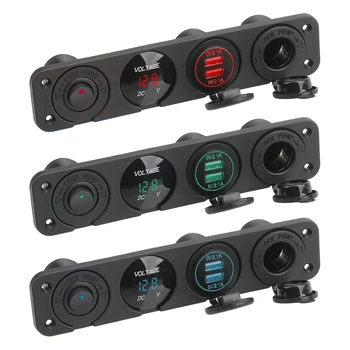 LED Pásy Light Switch Panel Rozbočovač USB Nabíjačku pre zapaĺovač Voltmeter Auto Truck Loď Morských 4x4 Auto Príslušenstvo