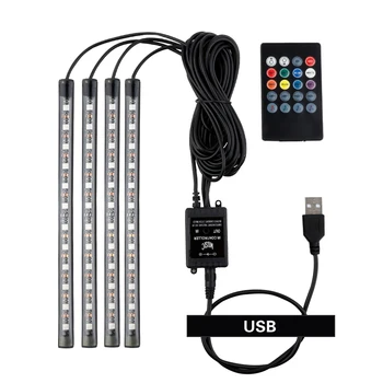 LED RGB Pásy Svetlo Interiéru Atmosféru Dekoratívne Nohy svetlo S USB Bezdrôtové Diaľkové Ovládanie Hudby Viacero Režimov Pre Auto