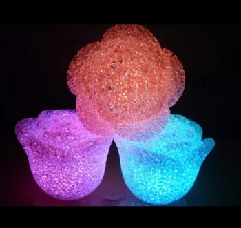 LED Romantické Ruže Kvet Farba zmenila Lampa LED Kryštál Ruže nočné osvetlenie
