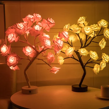 LED Simulácia Lampa Ruže Kvet, Strom Tvar USB Port Batérie Powered Dekoratívne LED Holiday Garden Party Plochy Dekor Svetlo
