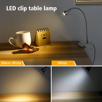LED Spínač Zap/Vyp Klip Stolná Lampa USB Power Led stolná Lampa Flexibilné Kniha Svetla Led Nočné Osvetlenie, Biela/Teplá Biela Pre Štúdium Práce