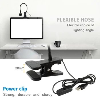 LED Spínač Zap/Vyp Klip Stolná Lampa USB Power Led stolná Lampa Flexibilné Kniha Svetla Led Nočné Osvetlenie, Biela/Teplá Biela Pre Štúdium Práce