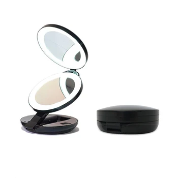 LED svetlá, Zrkadlo tri Skladacie 5x Zväčšenie make-up Zrkadlo Kompaktný Stojan Strane Kozmetické Zrkadlo Žena Vrecku Zrkadlá make-up