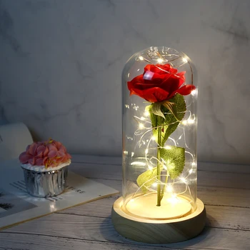 LED Večný Rose Svetlá V Sklenený Kryt Krásy Šelmy Ruže Svadobné Domov Dekoroch Nový Rok, valentín Darčeky Dievčatá Narodeniny