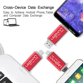 LEIZHAN USB C Flash Micro Telefón Android Stick Typ d kl ' úč 128 GB 64 GB 32 GB, 16 GB 8 GB 4 GB 3 V 1, USB, C Pero Jednotky