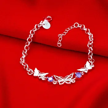 Lekani Fialová Crystal Motýľ Náramok & Náramok Pre Ženy 925 Sterling Silver Jemné Šperky Pre Dievčatá Pulseira Feminina
