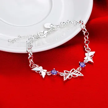 Lekani Fialová Crystal Motýľ Náramok & Náramok Pre Ženy 925 Sterling Silver Jemné Šperky Pre Dievčatá Pulseira Feminina