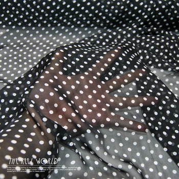 LEO&LIN Veľké Široké Čierne a Biele Polka Dot Reálne Hodvábny Šifón Hodváb Oblečenie Tkaniny Tkaniny DIY Šitie Tkaniva