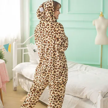 Leopard Kigurumis Hnedé Panther Onesie Ženy Dospelých Dievča Pajama Cartoon Zvierat Sranda, Karneval, Party Vyhovovali Zimné Mäkké Sleepwear