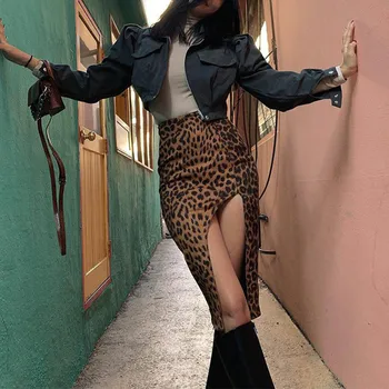 Leopard Tlač Bodycon Žien Nepravidelná Sukne Vysoký Pás Split Ženské Sukne 2021 Trend Sexy Streetwear Bežné Dámy Dna