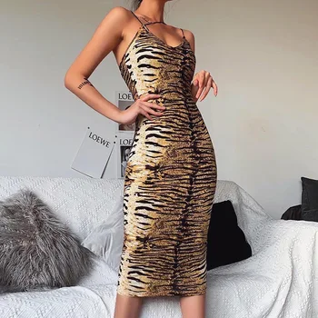 Leopard Tlač Obväz Bez Rukávov Slim Bodycon Sexy V Krku Šaty 2020 Lete Ženy Streetwear Strany Festival Šaty Club Oblečenie