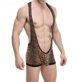 Leopard Tlač Úsek Mens Undershirts Sexy Trikot Zápas Singlet Kombinézu Bodyshaper Jumpsuit Otvoriť Zadok Bielizeň Jockstrap