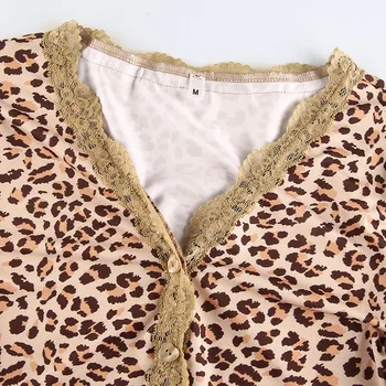 Leopard Tlač Čipky Cardigan Y2k Top 2020 Jeseň Harajuku Dlhý Rukáv Otvoriť Predné Tlačidlo Nahor Plodín Top Tričko Camisetas Mujer