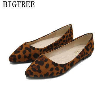 Leopard Topánky Plus Veľkosť Topánky Pre Ženy Lodné Topánky Ženy Ukázal Prst Bytov Módne Pošmyknúť Na Popínavé Rastliny Zapatos Comodos De Mujer