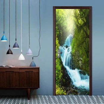Les Vodopád 3D DIY Dvere Nálepky Moderná Obývacia Izba, Spálňa, Kúpeľňa Dvere nástennú maľbu, Tapety Nepremokavé Fresco Vinyl na Stenu Papier