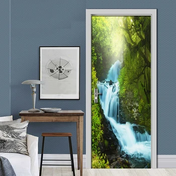 Les Vodopád 3D DIY Dvere Nálepky Moderná Obývacia Izba, Spálňa, Kúpeľňa Dvere nástennú maľbu, Tapety Nepremokavé Fresco Vinyl na Stenu Papier