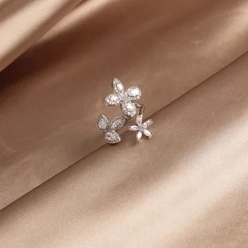 Lesklé Strane Nové Príslušenstvo Crystal Kvet Snubné Prstene pre Ženy Jednoduchý Štýl Elegantné Zirconia Zapojenie Otvoriť Krúžky