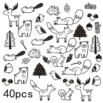 Lesné Zviera Kotúča 40 ks Umelec Vinyl na Stenu-Nálepky pre Deti Baby Nordic Fox Bear Moose Veverička batožinového priestoru Leaf Spálne Dekorácie