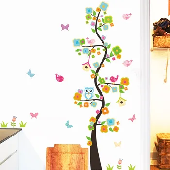 Lesné zviera sova motýľ, kvet, strom samolepky na stenu pre deti izby chlapci dievča, home decor gauč obývacia stena nálepky-nálepky