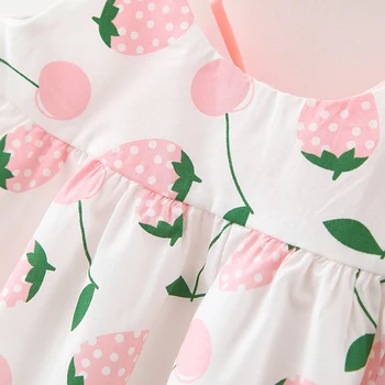 Letné Baby Girl Dress Bavlna Tlač Baby Šaty S Klobúkom 2 ks Oblečenia Nastaviť Novorodenca Šaty Batoľa Dievča Oblečenie
