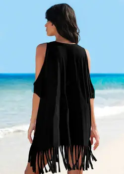 Letné Bežné Ženy Bikini Cover-Up Šaty Studenej Ramenný List Strapce Mini Šaty 2020 Boho Žena Voľné Popruh, Mini Šaty