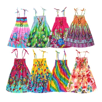 Letné Dievčatá Česká Princezná Šaty Rainbow Beach Šaty pre Dospievajúce Dievčatá Bielizeň Oblečenie s Vintage Náhrdelník Darček 3 6 9 12 Rok