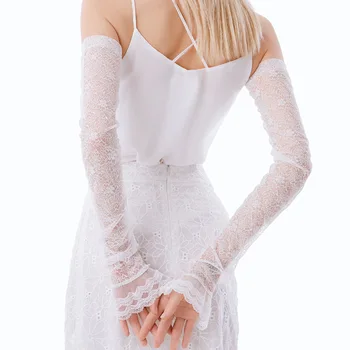 Letné dlhé opaľovací krém čipky rukavice ice hodváb rameno rukáv nevesta ruka v rukáve čipky pearl high-end luxusný svadobné šaty up rukávmi