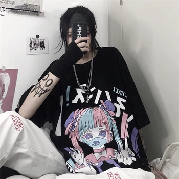 Letné Goth Sexy Žena Tee Estetické Voľné Ženy T-shirt Punk Tmavé Grunge Streetwear Dámy Top Gotický Tshirts Harajuku Oblečenie
