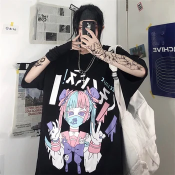 Letné Goth Sexy Žena Tee Estetické Voľné Ženy T-shirt Punk Tmavé Grunge Streetwear Dámy Top Gotický Tshirts Harajuku Oblečenie