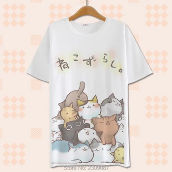 Letné Harajuku T-Shirt Japonský Kawaii Neko Atsume Anime, Komiksu, Cos T-Shirts Lolita Cute Cat Dvore Bežné Ženské Topy Tee WXC