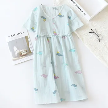 Letné kawaii cartoon bavlna nightgowns ženy noc šaty Japonský bežné krátky rukáv krytý sleepdress pre ženy