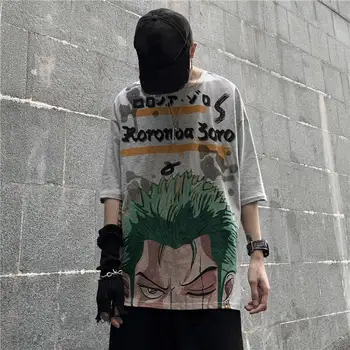 Letné kórejská verzia Harajuku štýl hip-hop anime tlač pár voľné highstreet-krátke rukávy T-shirt muţi a ţeny stude
